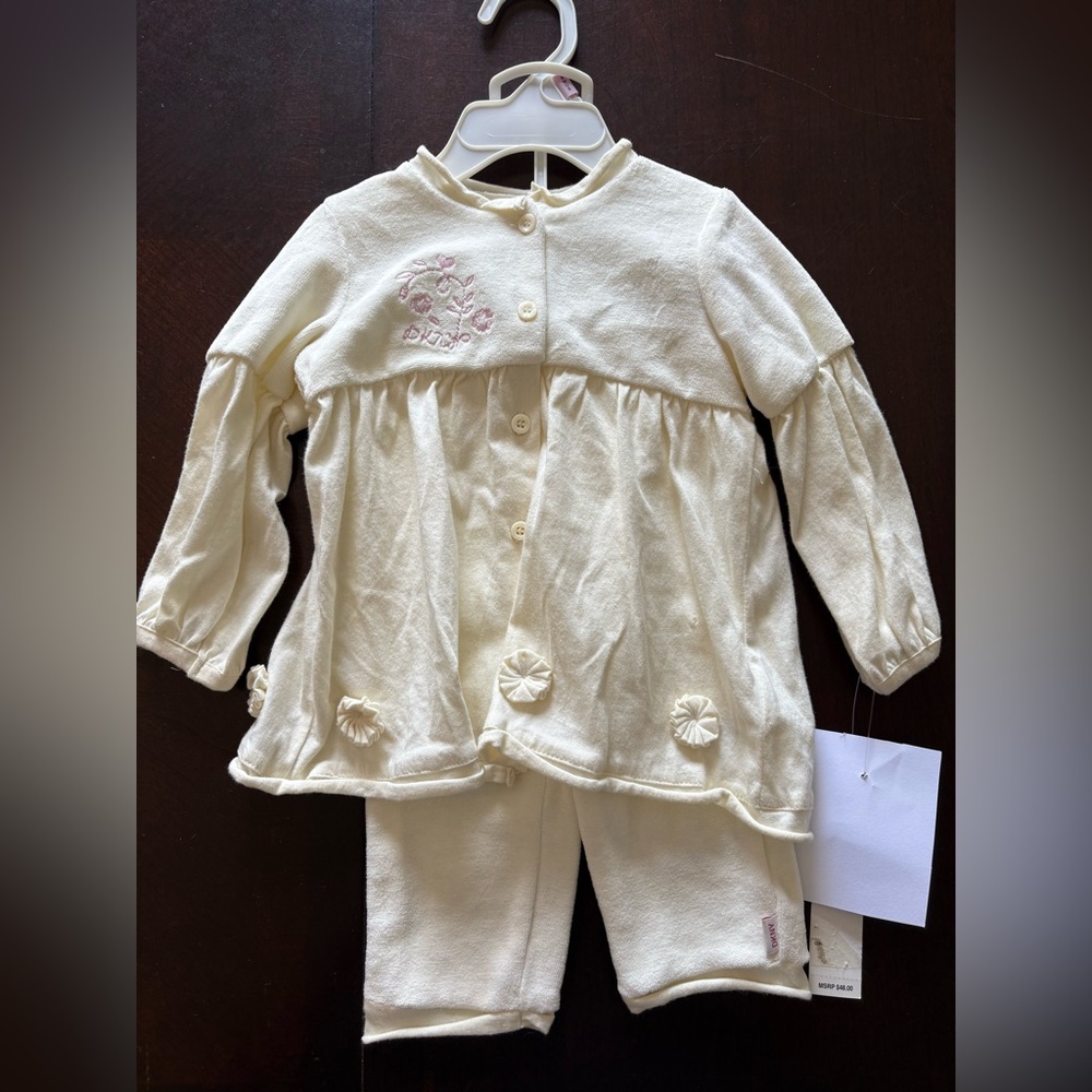 Dkny Cream and Pink Pajama Set with Embroidery NWT